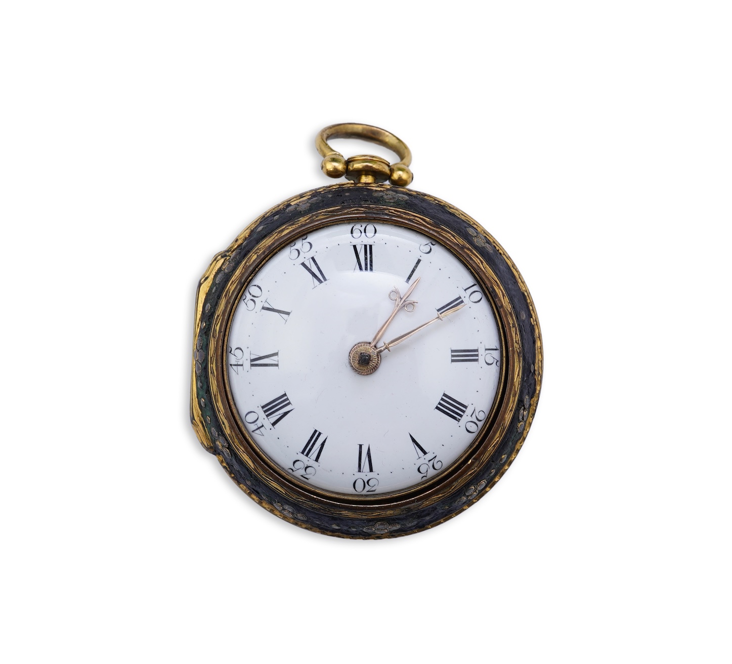 An 18th century gilt metal and leather pair cased key wind verge pocket watch by Samuel Adams, Bromley, Kent, circa 1770